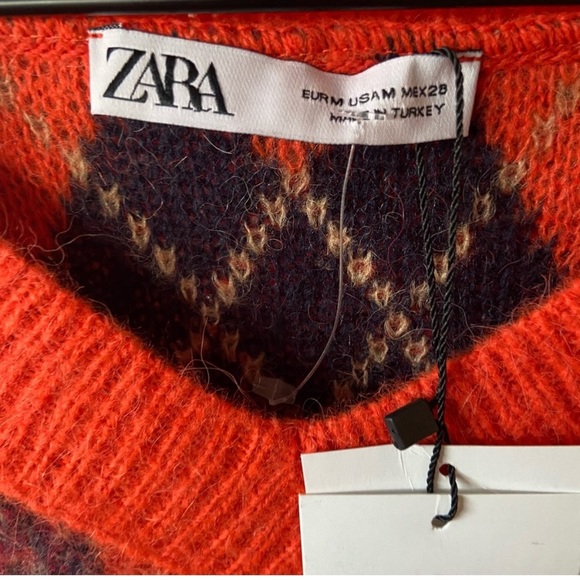 M 🔖 ZARA Wool Alpaca Blended Argyle Sweater V-neck - Picture 9 of 12